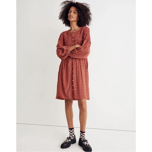 Madewell Dresses & Skirts - Madewell Challis Dress Daisy Floral Smocked Casual Relaxed Prairie Red Medium